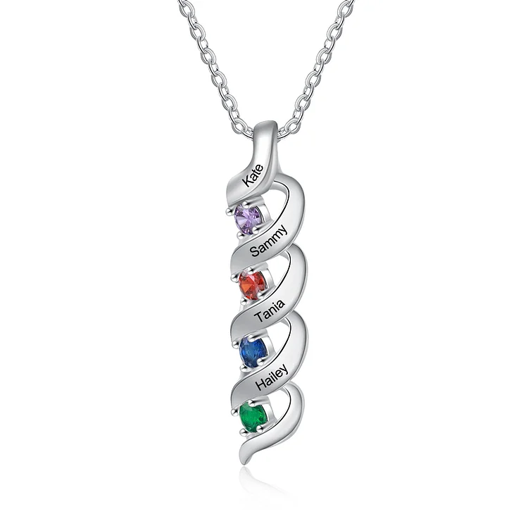 4 Names-Personalized Necklace Cascading Pendant with 4 Birthstones Engraving 4 Names Gifts for Her