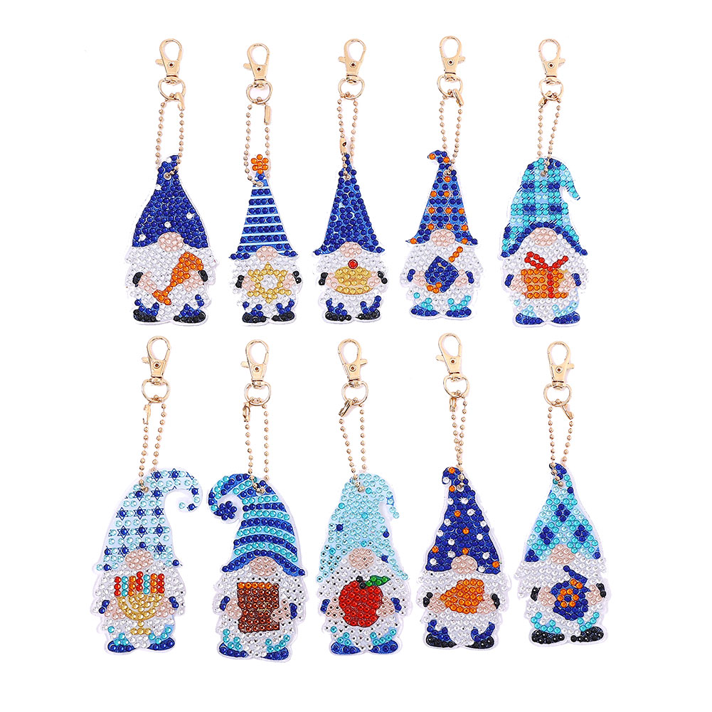10pcs Diamond Painting Keychain Set DIY Gnome Women Bag Accessories (YSK129)