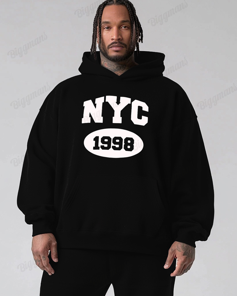 New York 1998 Print Oversized Cotton Hoodie