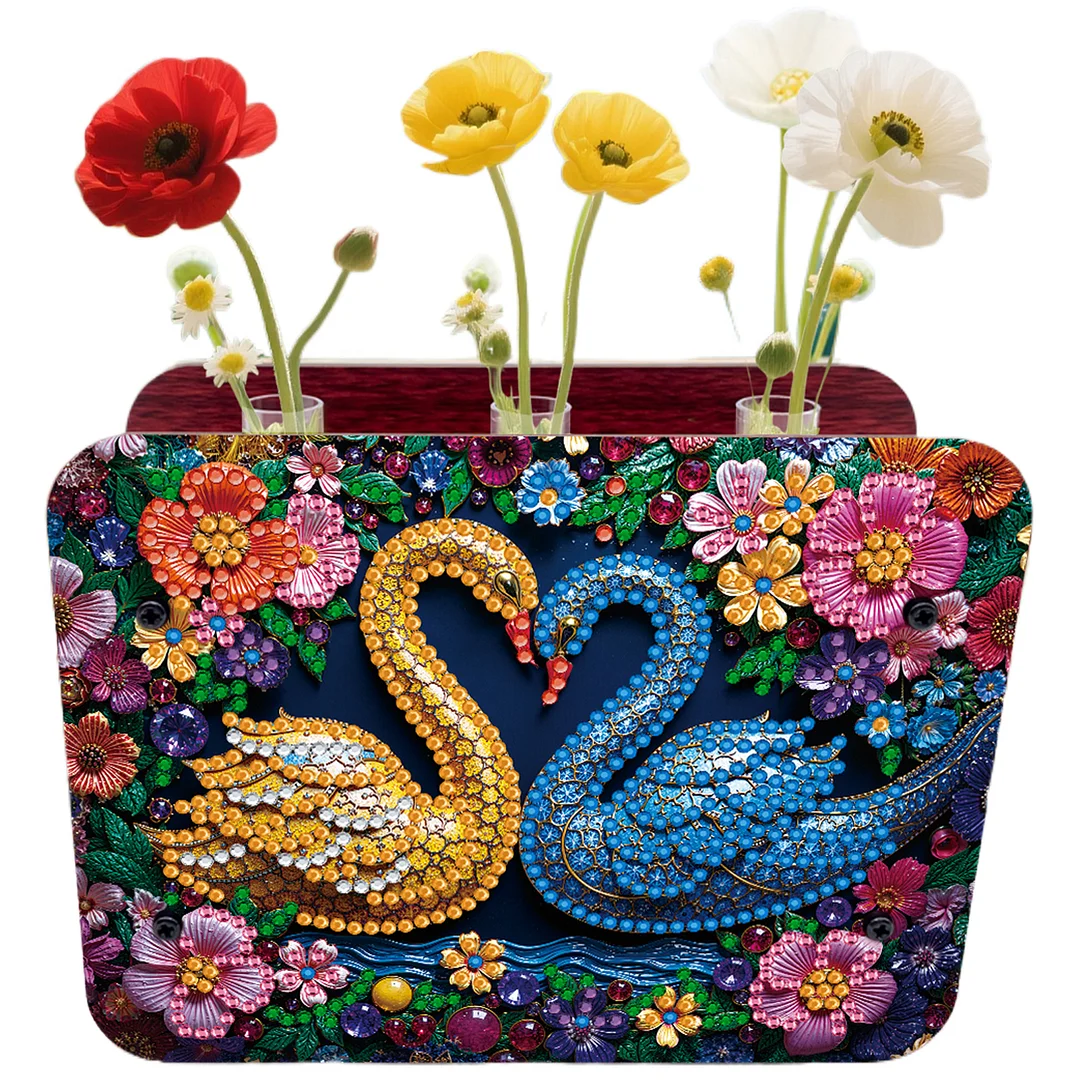 Swan DIY Flower Vase Wooden Double Sided Desktop Diamond Art Kit for Home Decor