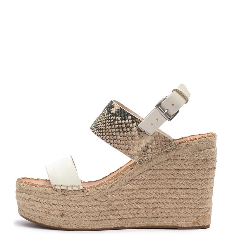 TAAFO White Snake Print Platform High Wedge Heels Sandals Women Ladies Adjustable Buckle Strap Shoes