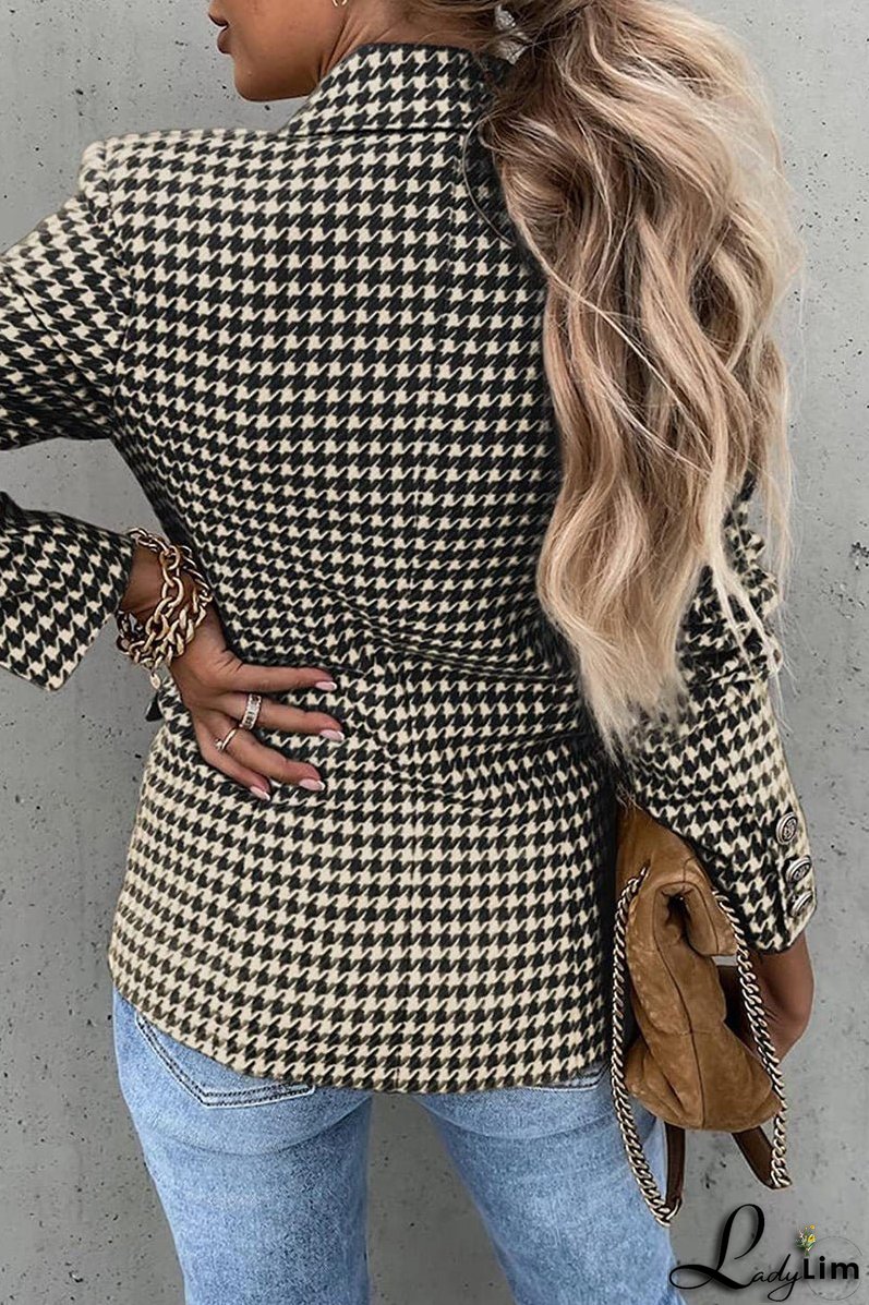 Casual British Style Print Pocket Buttons Turn-back Collar Outerwear