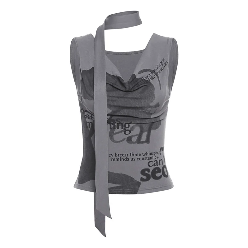 Toloer Toloer Summer New Women's Swing Collar Short Sleeve Short Sweet Hot Girl Sleeveless Hanging Neck Jacket Vest-Outfit Ideas