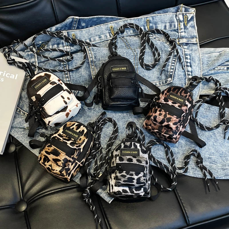 Women's Mini Pu Leather Solid Color Leopard Streetwear Square Zipper Crossbody Bag