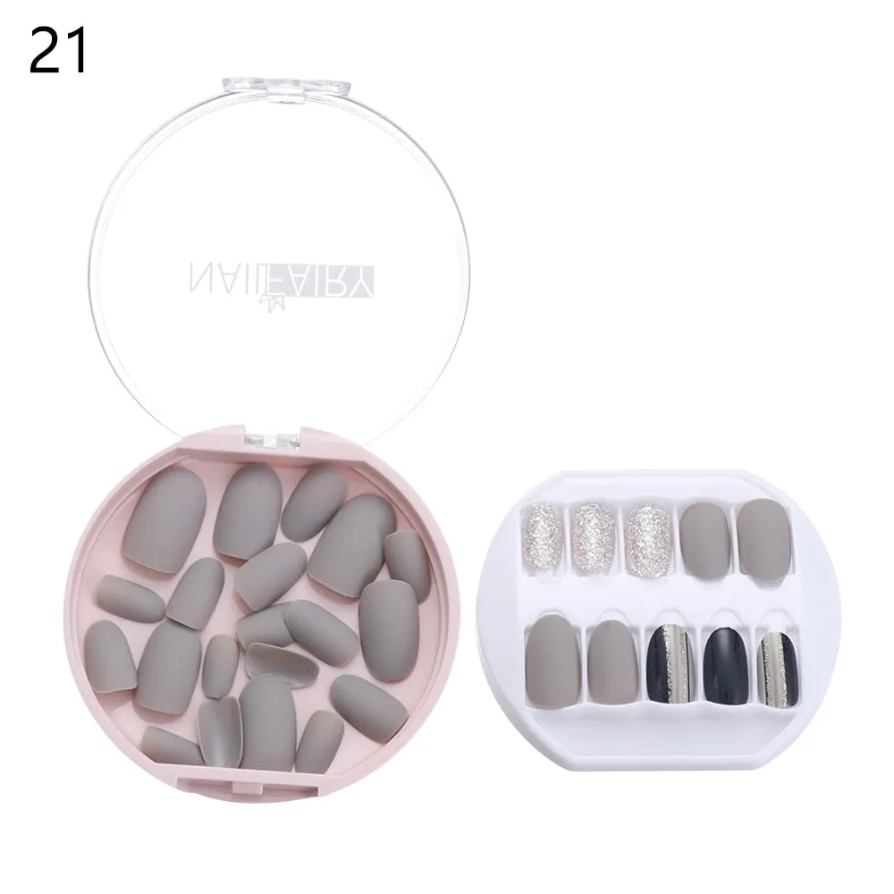 30PCS/Set Fake Nails Press Coffin False Full Artificial Short Kiss Detachable Stick Designs Press Nails Art Tipsy Cover Box-Nail Inspo
