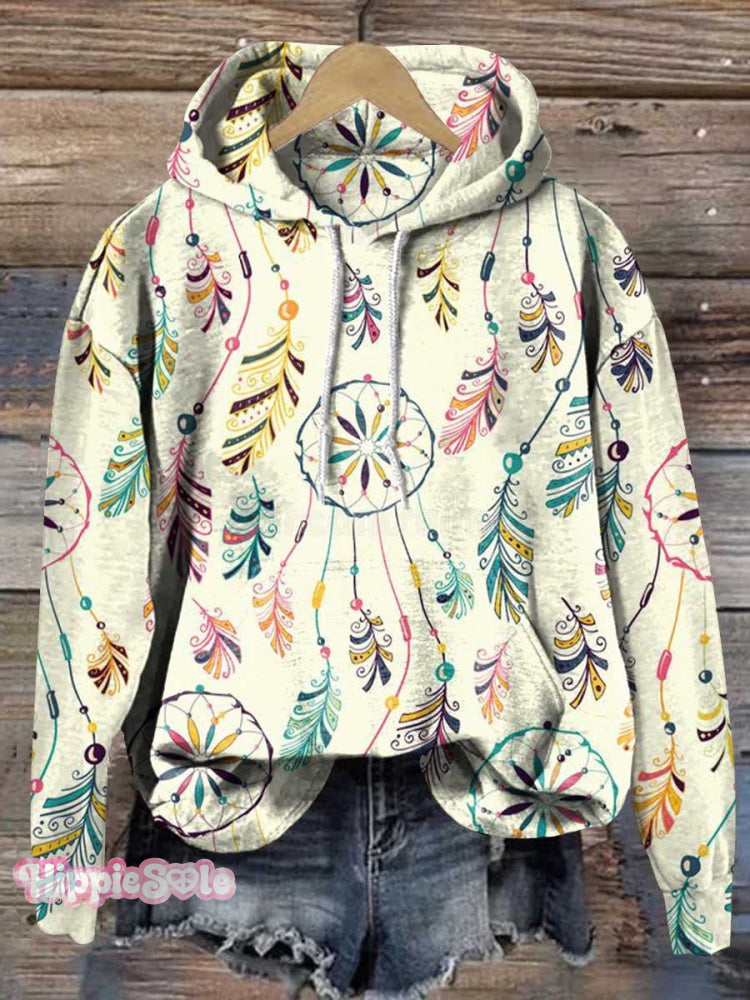 Retro Hippie Ethnic Dreamcatcher Love And Peace Casual Hoodie Sweatshirt Multicolor / S
