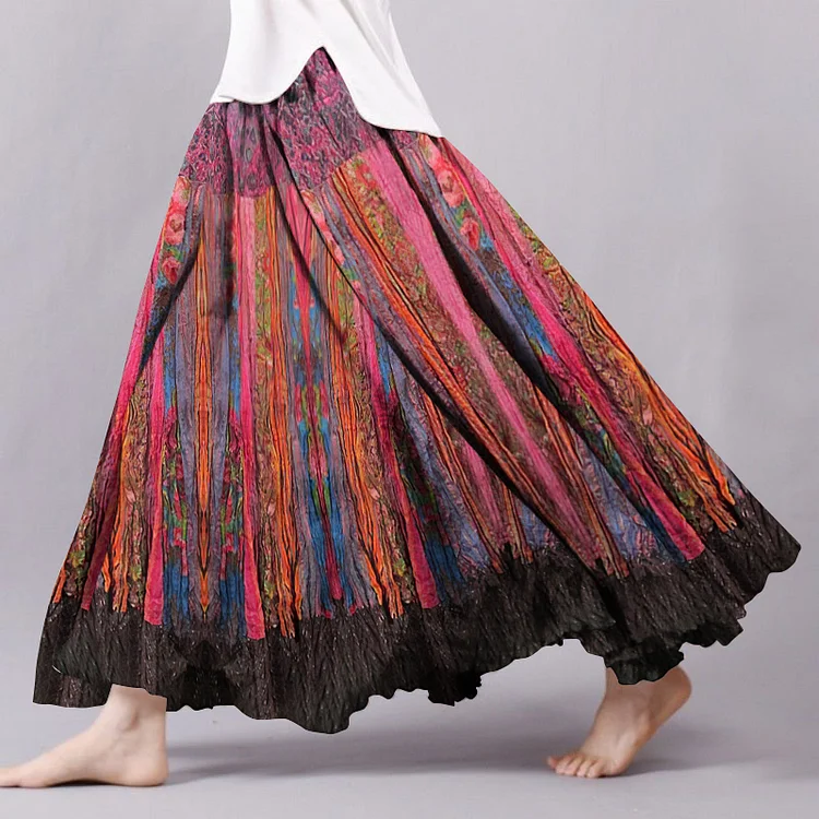 Boho Abstract Print Flowy Wide Skirt