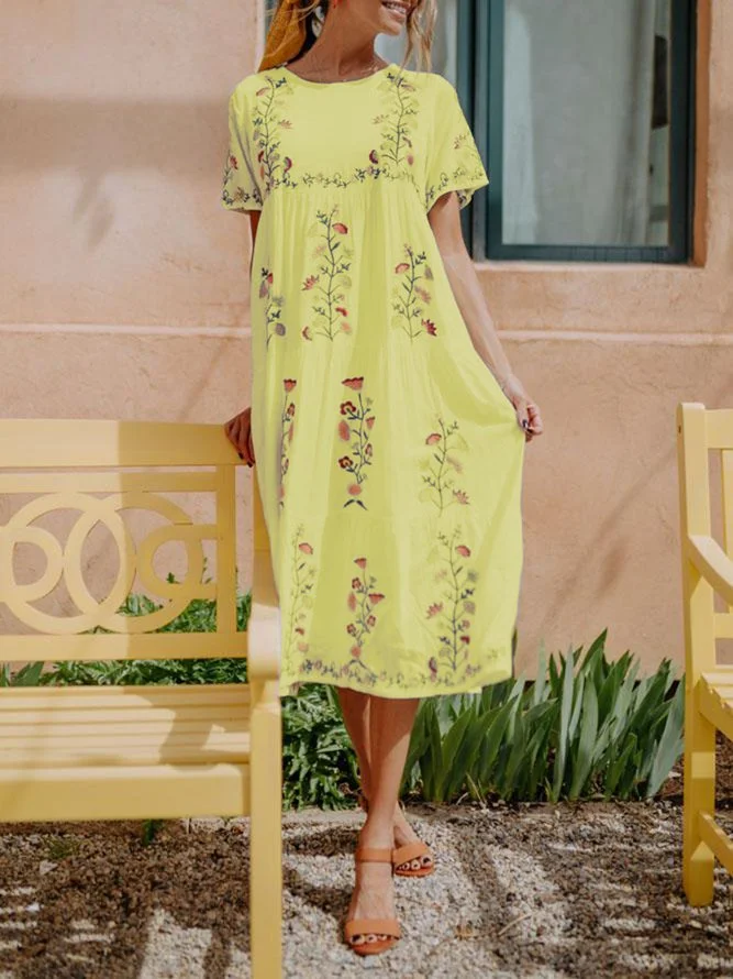 Round neck women's white holiday floral dress Zaesvini