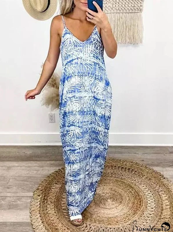 Dresses Loose Tie-Dye Print V-Neck Slip Dress for Women