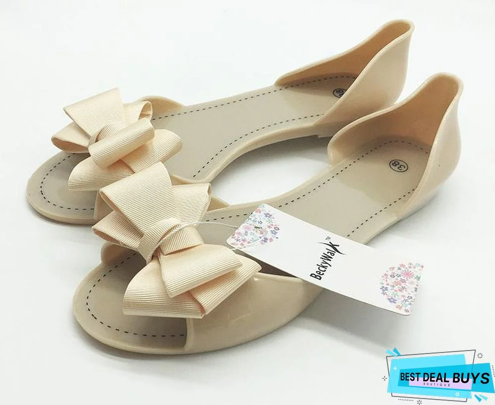 Women Flat Sandals Beach Jelly Shoes Bowtie Outdoor Slippers Slip On Shoes