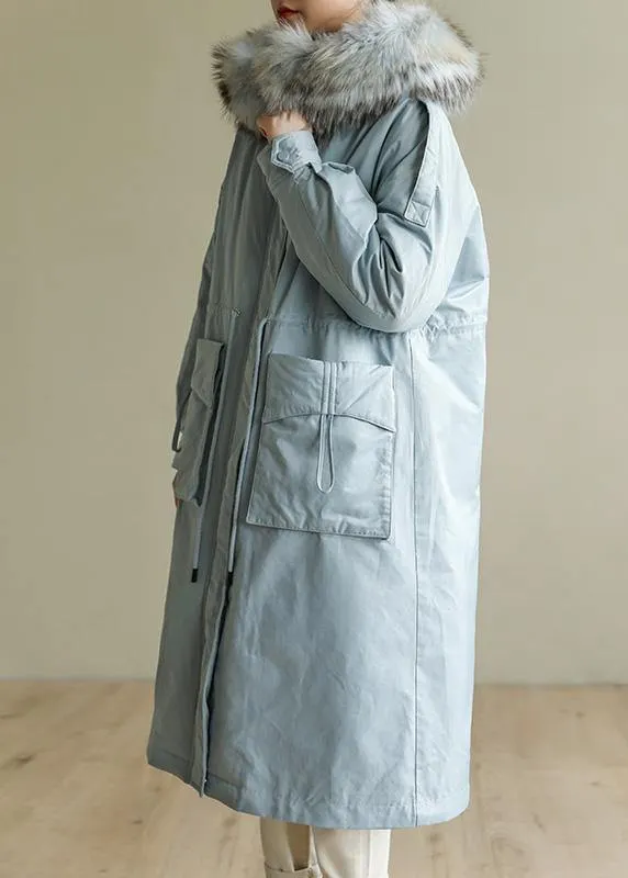 Luxury blue winter parkas plus size warm winter coat zippered fur collar outwear
