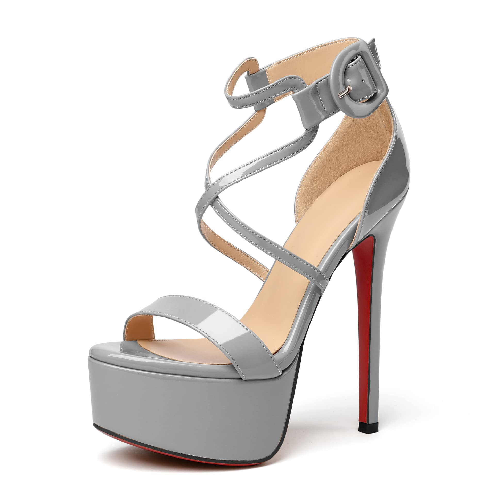 150mm Open Toe Platform Sandals Ankle Strap High Heel Red Bottom Summer Shoes for Women-MERUMOTE