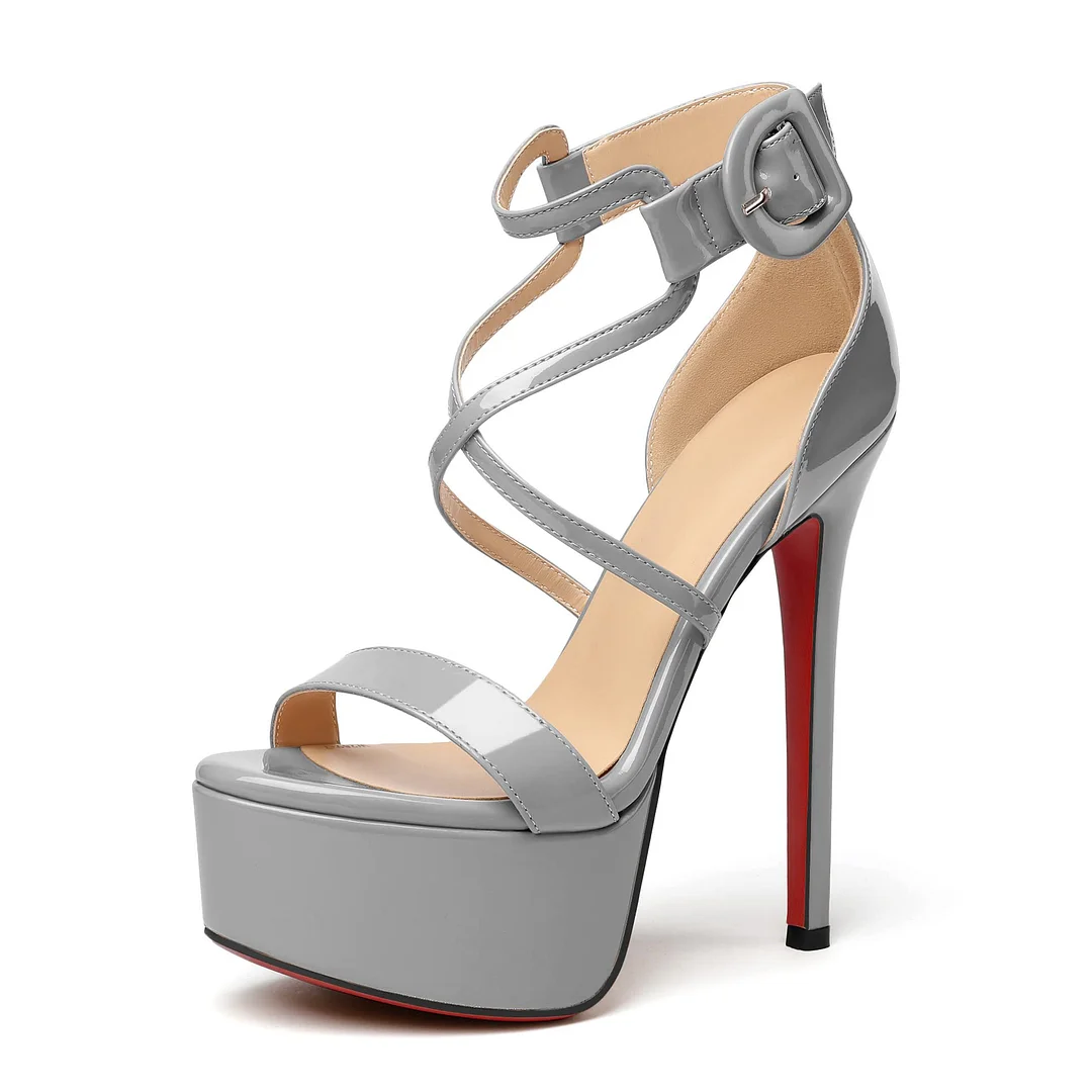 150mm Open Toe Platform Sandals Ankle Strap High Heel Red Bottom Summer Shoes for Women-MERUMOTE