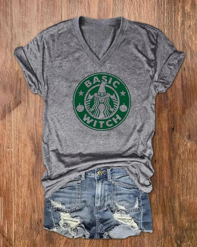 Women's Halloween Basic witch Print T-Shirt