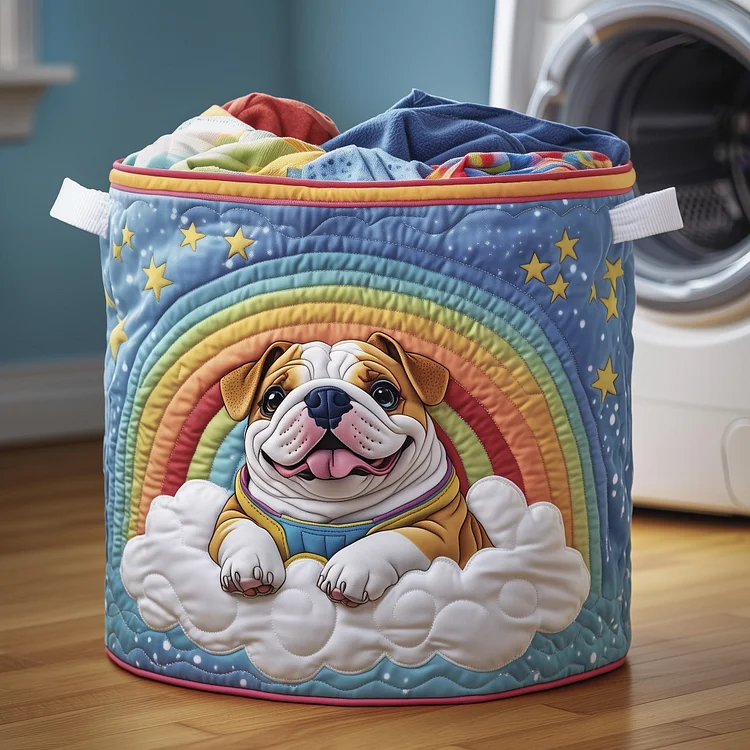 Rainbow Bulldog Quilted Laundry Basket GFTOYC514