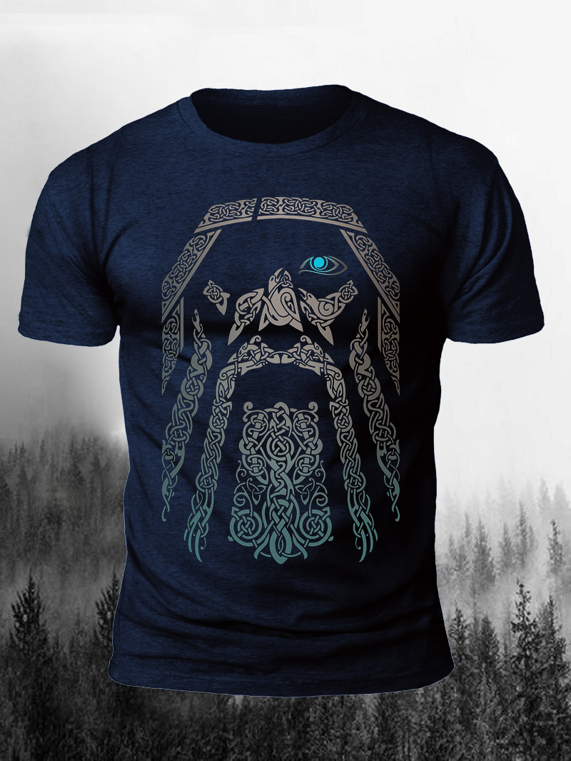 Viking Face Print Short Sleeve Men's T-Shirt