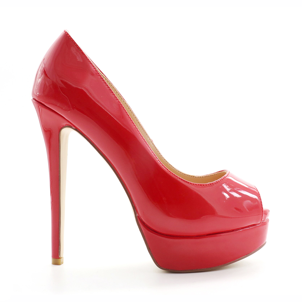 5.9" Platforms Sky High Heels Pumps Red Patent-vocosishoes