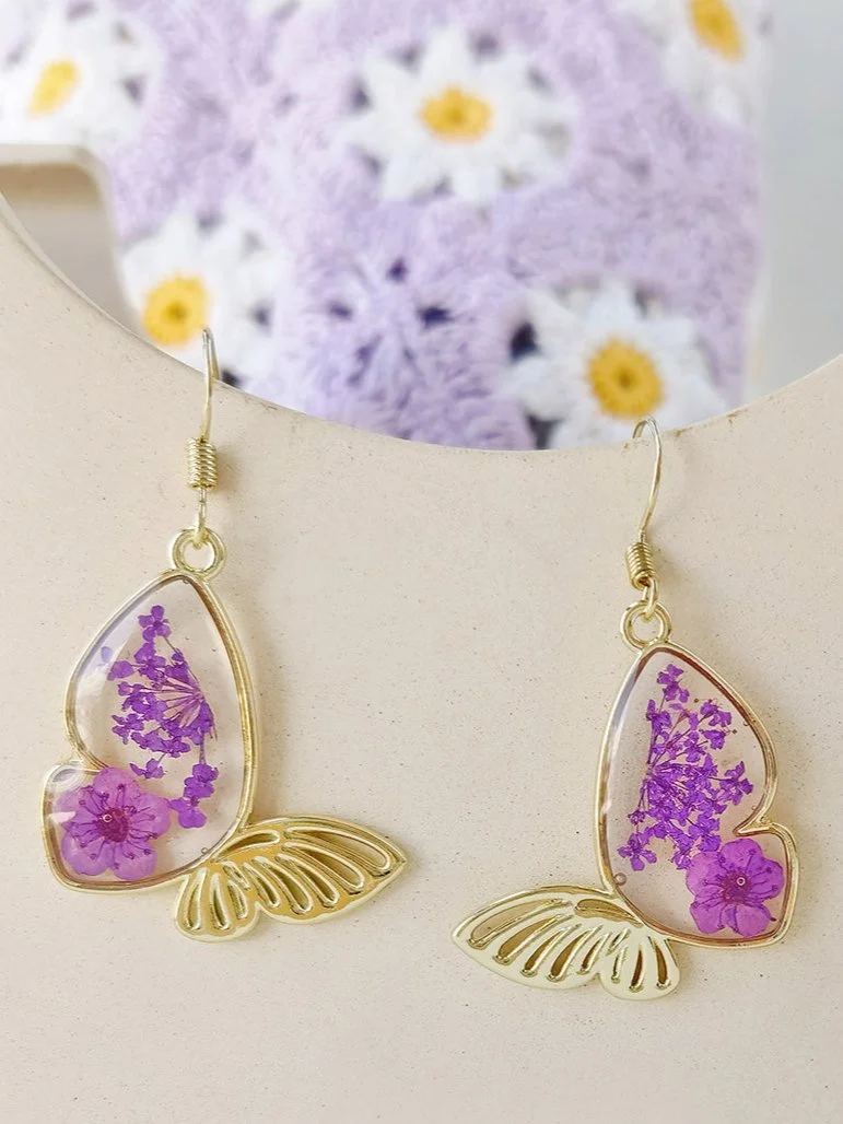 Queen Lace Butterfly Dried Flower Earrings