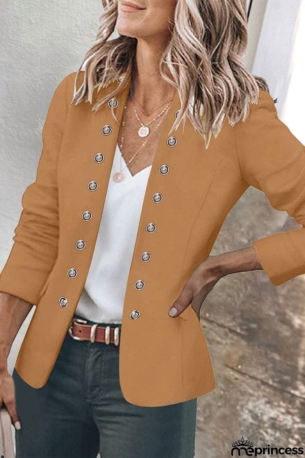 Button Down Pockets Open Front Business Jacket