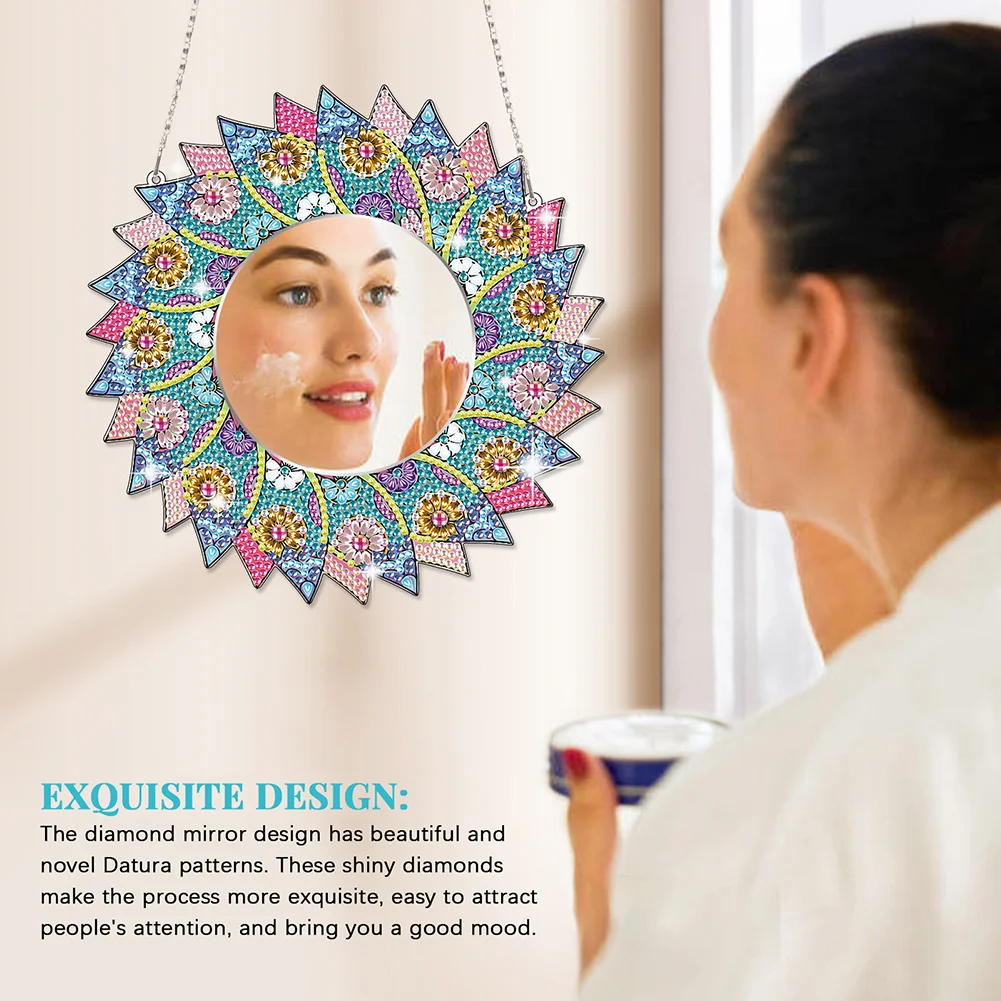 DIY Compact Mirror Paint by Number Kits Hanging Flower Home Decor