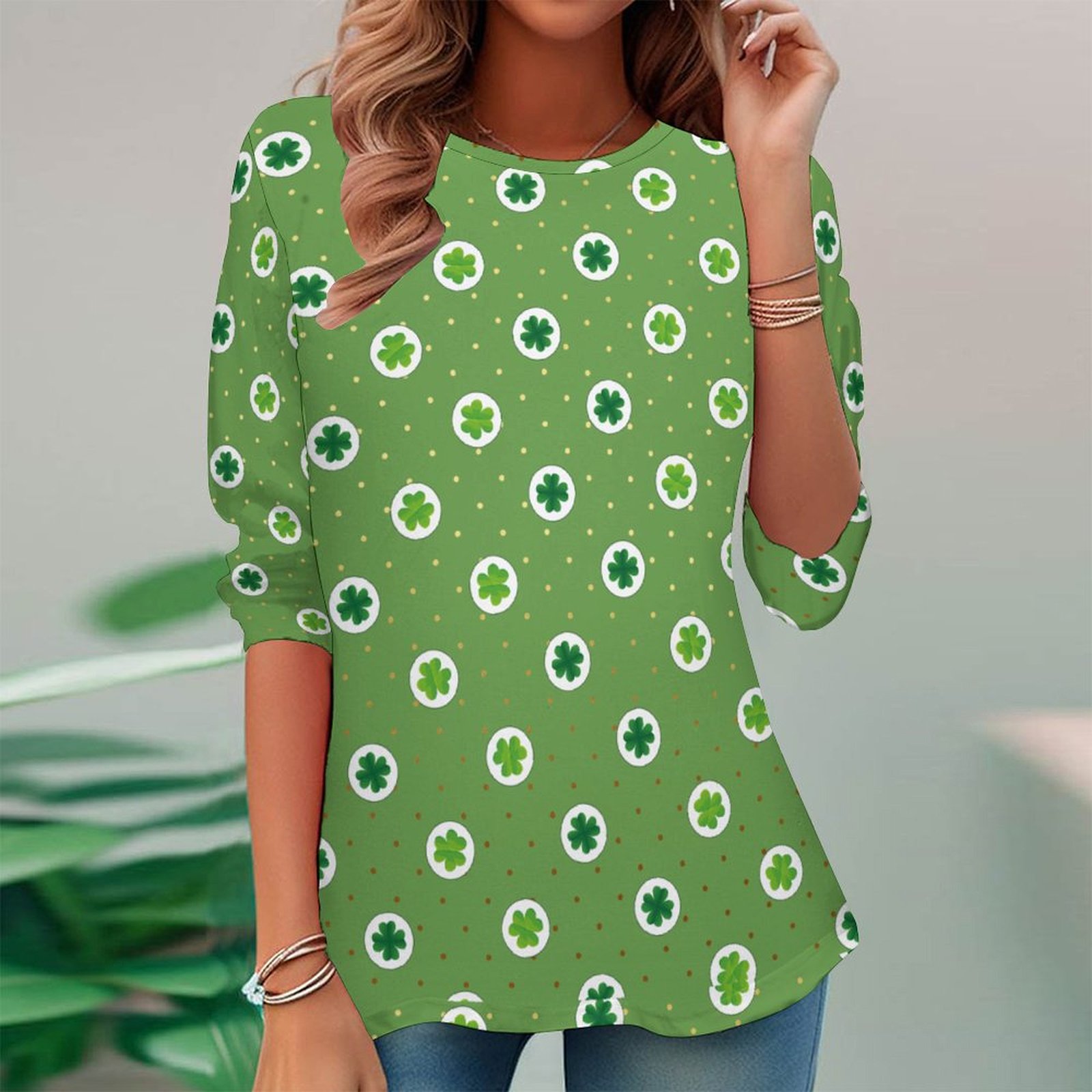 Women Long Sleeve V-neck Graphic Floral Printed Top