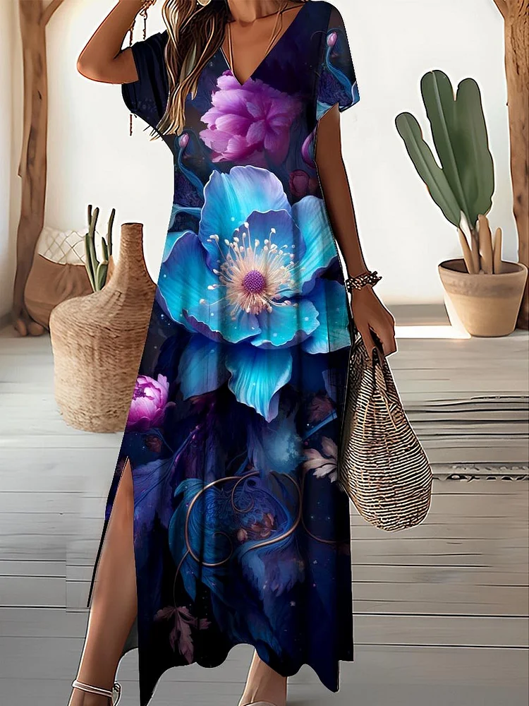 Women's Floral Print V-Neck Dress