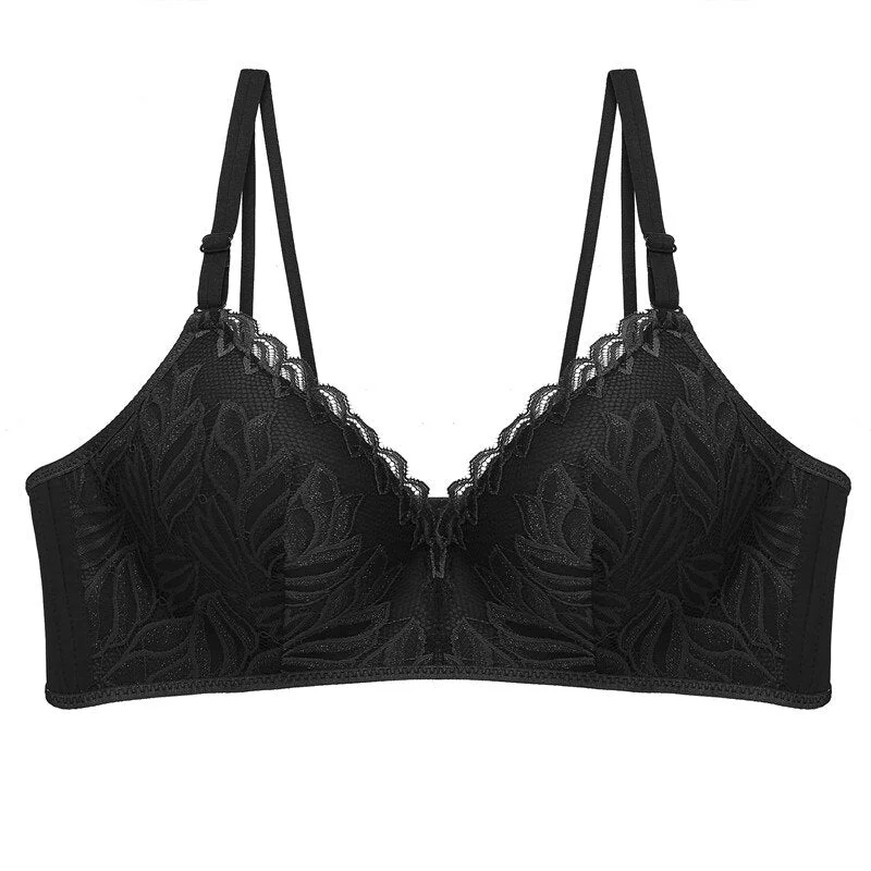 FINETOO Lace Bra B C Cup Bras Women Lingerie Wireless Bra Cotton Brassiere Deep V Sexy Underwear Embroidery Flowers Bralette Bra