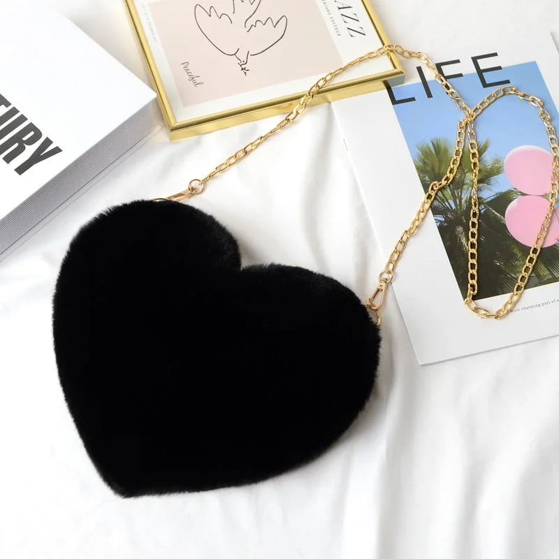 Crossbody Bags for Women Rex Rabbit Fur Love Bag Peach Heart Bag Chain Bag Fashion Shoulder Cross-chain Female Bag