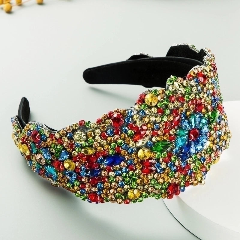 New Super Exaggerated Starry Colorful Rhinestone Wide-brimmed Headband Women’s Luxury Fabric Headwear