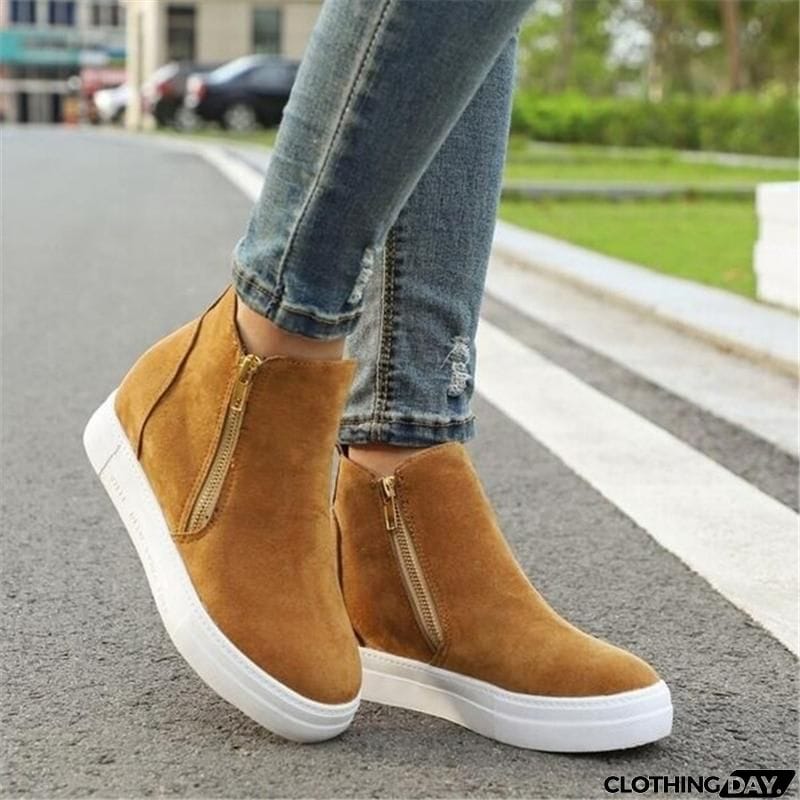 Comfortable Side Zipper Platform Wedge Heel Suede Shoes