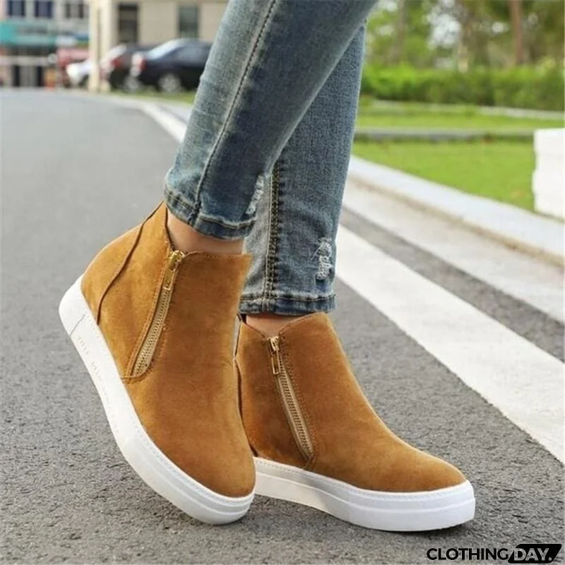 Comfortable Side Zipper Platform Wedge Heel Suede Shoes