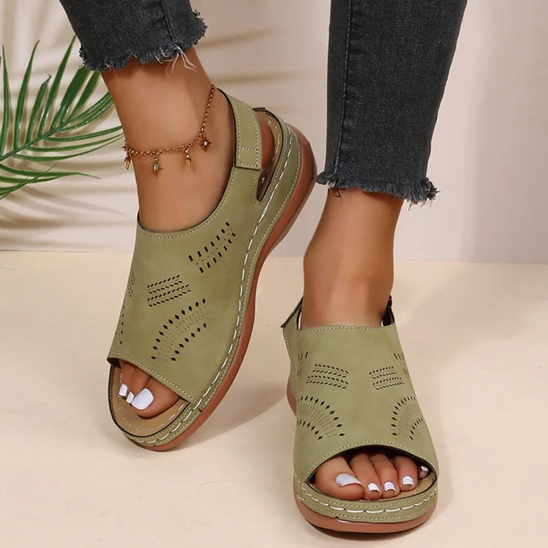 2022 Summer Women Platform Rome Sandals PU Leather Wedges Beach Sandalias Woman Open Toe Solid Casual Shoes Plus Size 43