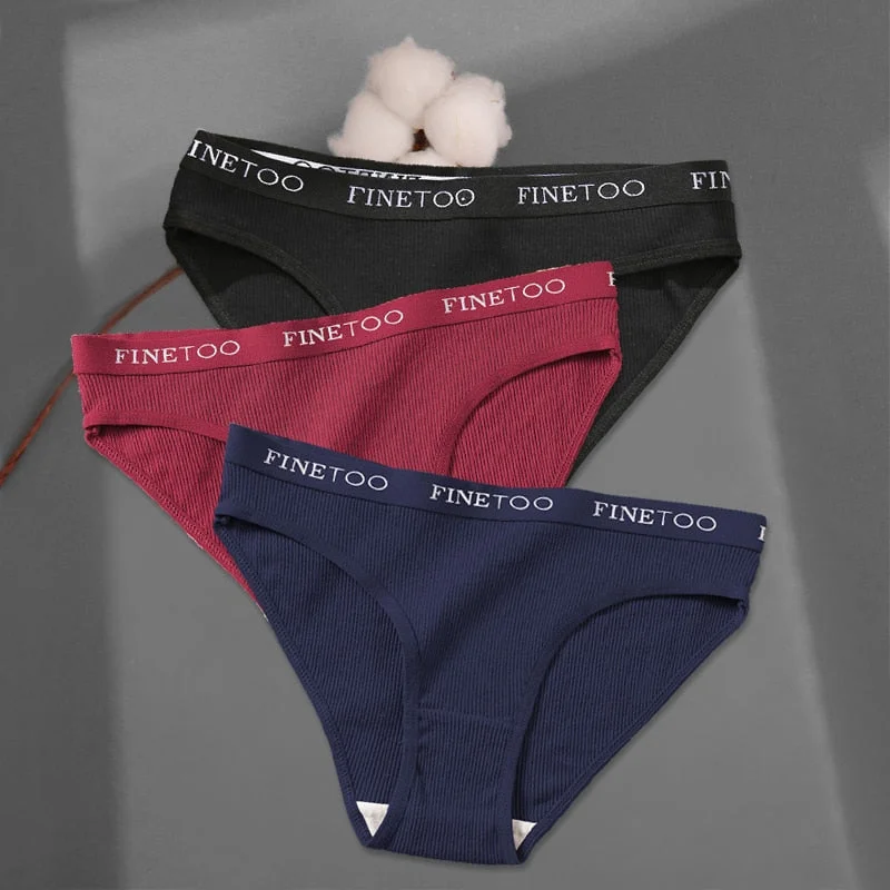 FINETOO Women's Cotton Panties 3Pcs/set Custom Letter Underwear M-2XL Women Briefs Plus Size Underpants Soft Female Panties 2022