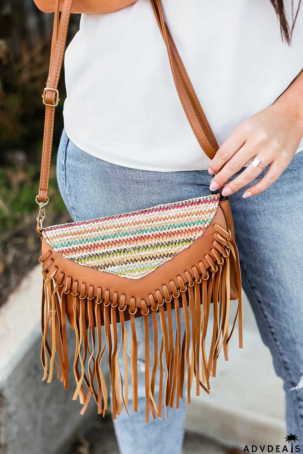 Brown Boho Tribal Crossbody Fringe Envelope Bag