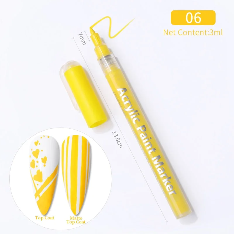 1 Pc Summer Neon Nail Art Drawing Pen Graffiti Nail Acrylic Pen Waterproof Painting Liner DIY 3D Abstract Lines Nail Art Tools-Nail Inspo