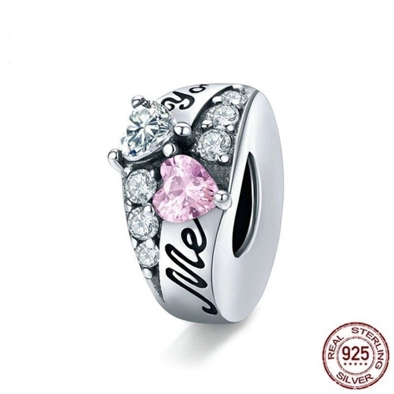 Minimalist Heart Shape Sterling Silver Inlay Rhinestones Charms Jewelry Accessories