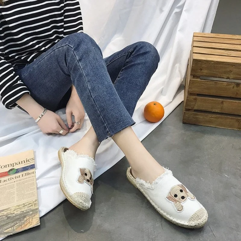 Sandals women 2021 flat toe cap shoes summer half-support women's shoes denim sneakers white cartoon cute slippers calzado mujer