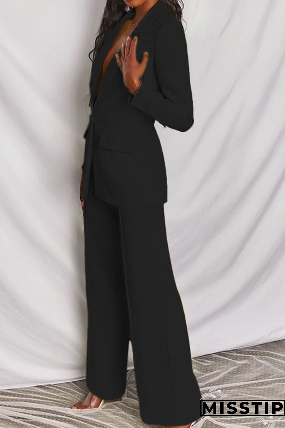 Coffee Casual Solid Buttons Turn-back Collar Long Sleeve Two Pieces