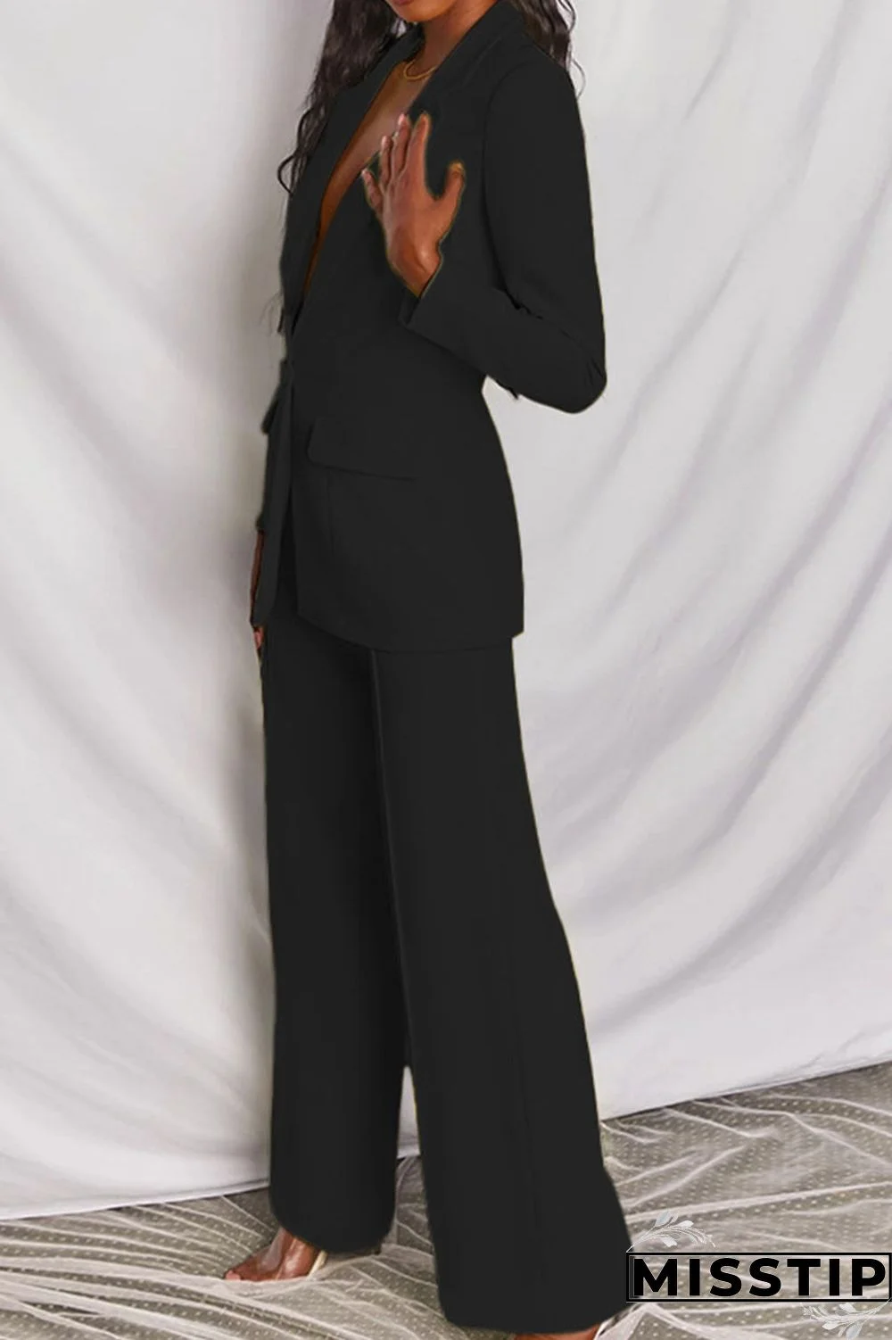 Coffee Casual Solid Buttons Turn-back Collar Long Sleeve Two Pieces