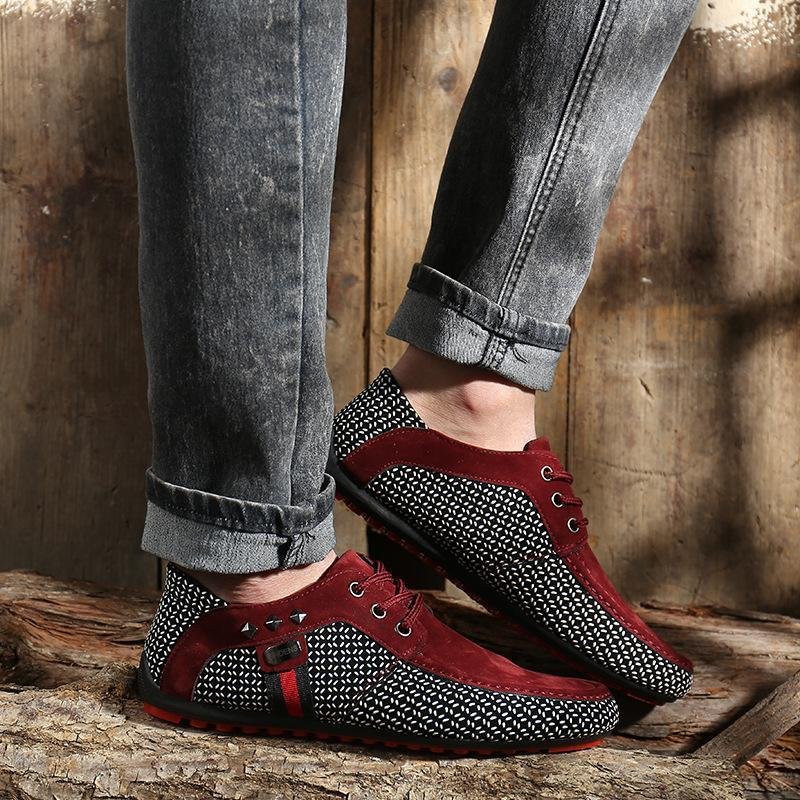 Men's Classic Lace Up Loafers Shoes Breathable Moccasins Shoes - VSMEE