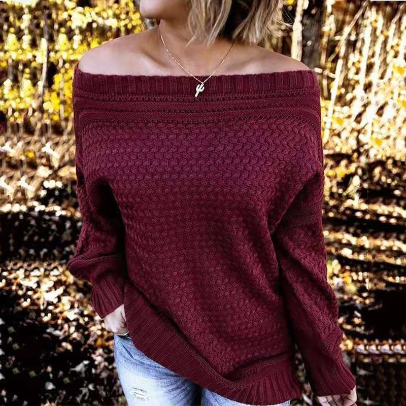 One-Shoulder Solid Color Casual Knitted Sweater MusePointer