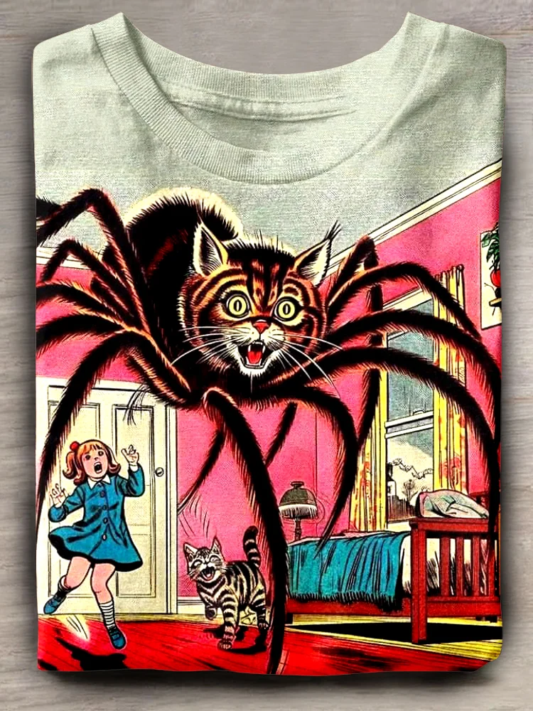 Teecade Terrifying Cat Faced Spider T-shirt