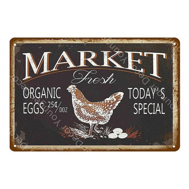 Poulet frais heureux - enseignes en étain vintage / enseignes en bois - 7.9x11.8in & 11.8x15.7in
