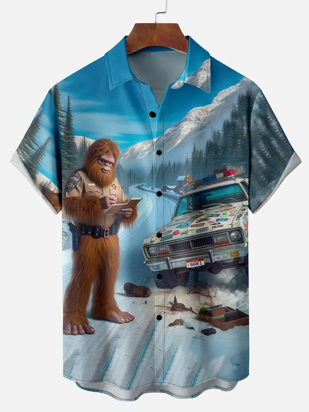 Men's Comfortable Forest Monster Sheriff Print Shirt PLUSCLOTHESMAN