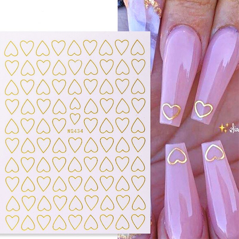Agreedl Nail Art 3D Stickers Black White Gold Love Hearts Pattern Nail Decals Manicures Nails Design Adhesive Wraps Tip Decoration