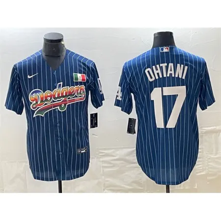 Men's Los Angeles Dodgers #17 Shohei Ohtani Navy Cool Base With Patch Stitched Baseball Jersey CTB0