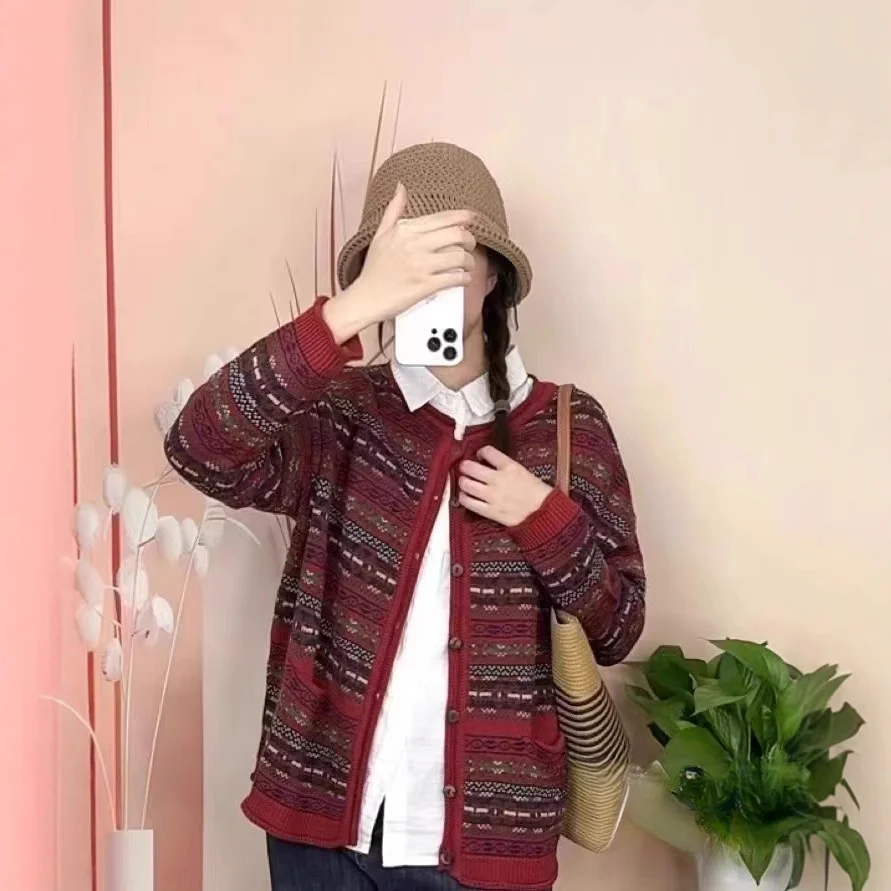 Chicfifth Sweater Women Winter Long Sleeve High Quality Autumn Vintage Top Knitted Cardigan