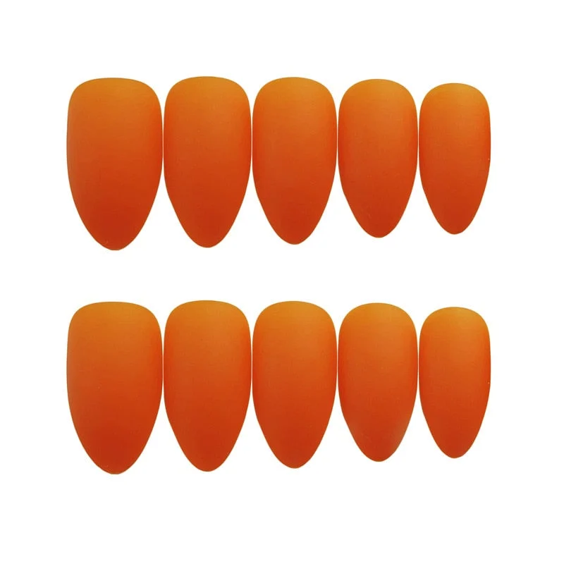 24Pcs Full Cover press on Pointed Head Scrub Fresh Temperament Orange false nails matte Wearable Stiletto Fake Nails with Glue-Nail Inspo
