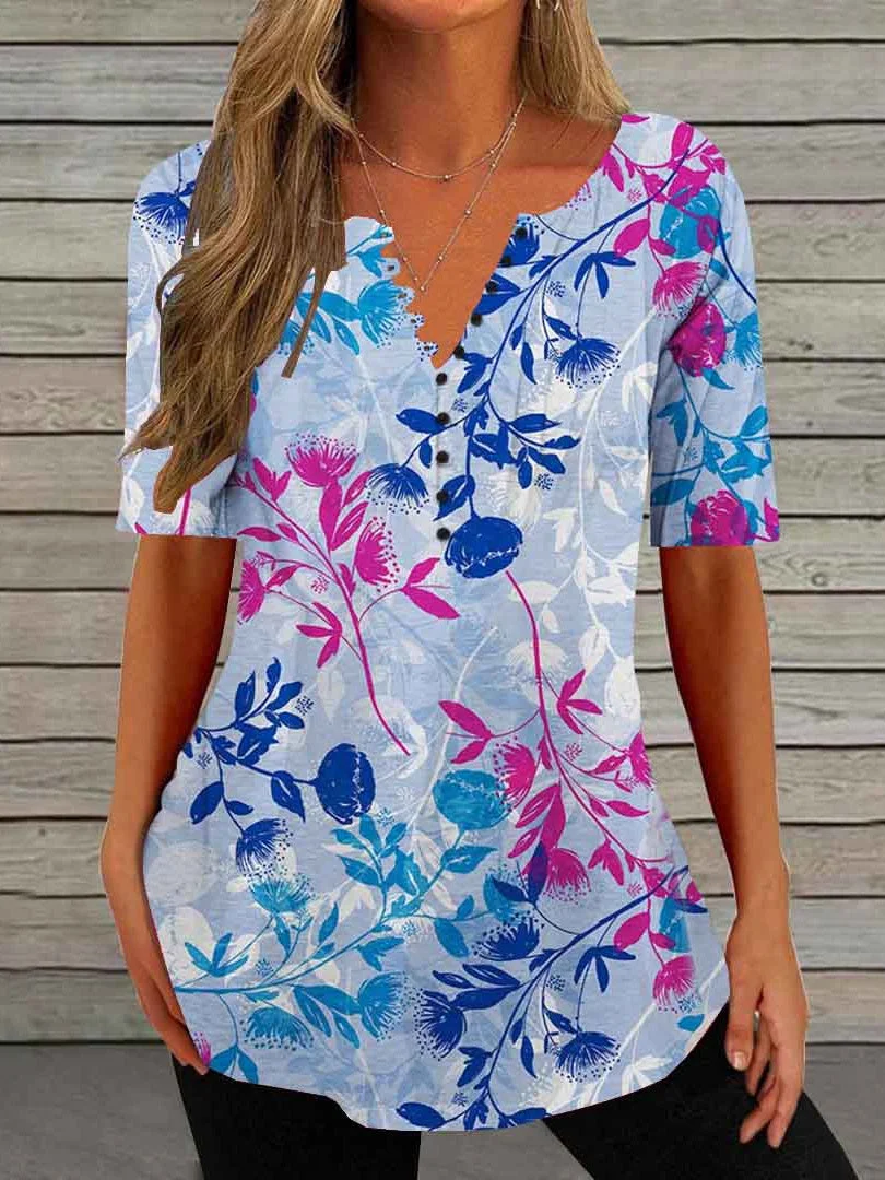 Women Half Sleeve V-neck Solid Color Dress