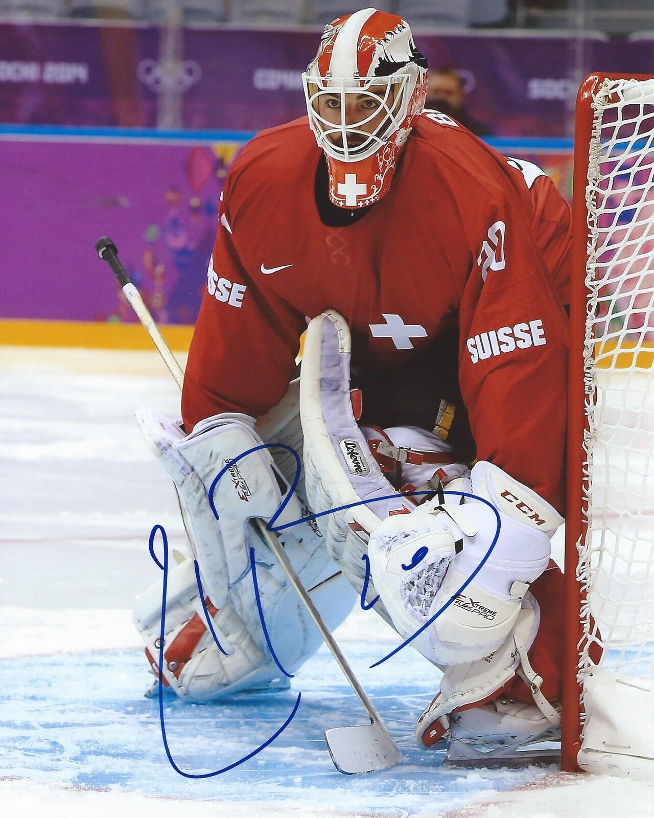 Reto Berra Signed 8x10 Photo Poster painting 2014 Sochi Olympic Team Switzerland Autographed COA